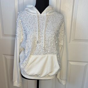 Twelve by Ontwelfth Sequined White Oversized Hoodie size small